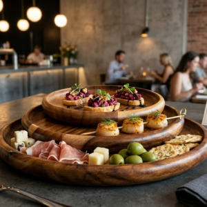 Round serving trays made of natural wood (set of 3 pieces)